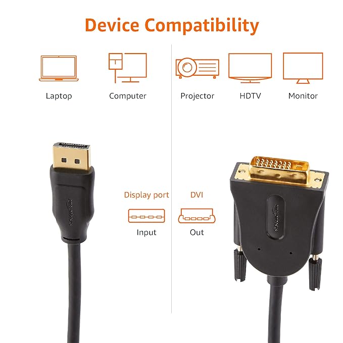 Amazon Basics DisplayPort to DVI Cable Personal Computer - 3 Feet (Black) Amazon Basics DisplayPort to DVI Cable Personal Computer - 3 Feet (Black)
